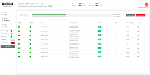 Tascam IF-ST2110 – Destination screen