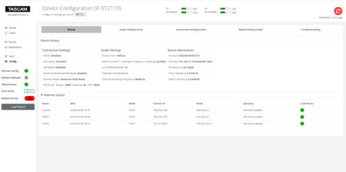 Tascam IF-ST2110 – Config screen